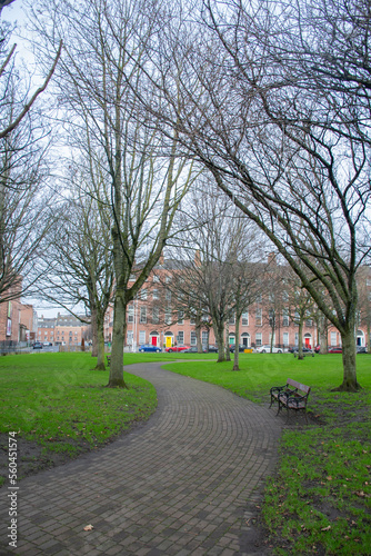 Photography empty square in dublin center during european winter