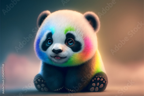 cute sweet rainbow baby panda bear, smiling, kids pastel color background,  illustration digital generative ai design art style  photo