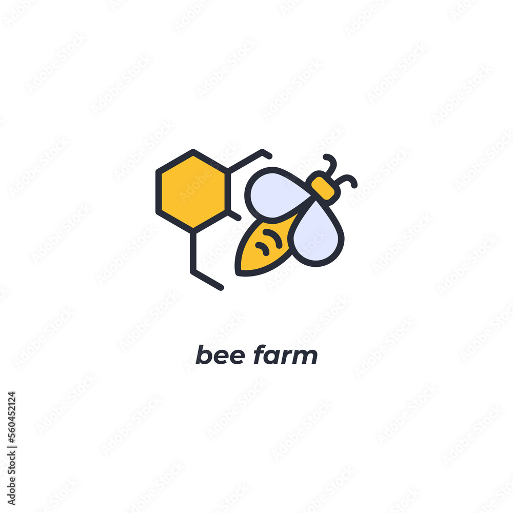 Vector sign bee farm symbol is isolated on a white background. icon color editable. Vector sign bee farm symbol is isolated on a white background. icon color editable.
