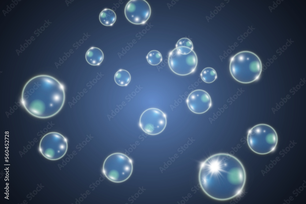 	
White beautiful bubbles on a transparent background vector illustration. Bubble.
