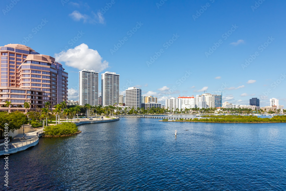 Skyline with water in West Palm Beach, USA