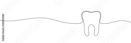 Continuous one line of a human tooth. World Dentist Day. Vector illustration