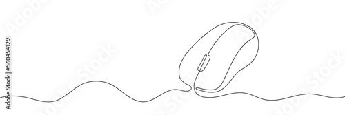 Drawn continuous one line computer mouse logo. Vector illustration