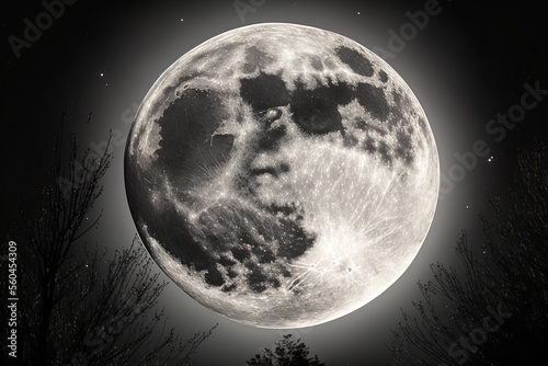 huge full moon in the night sky. Generative AI
