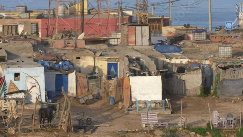 Poverty-Stricken Fishing Village Shanty Town Slum Buildings in Morocco