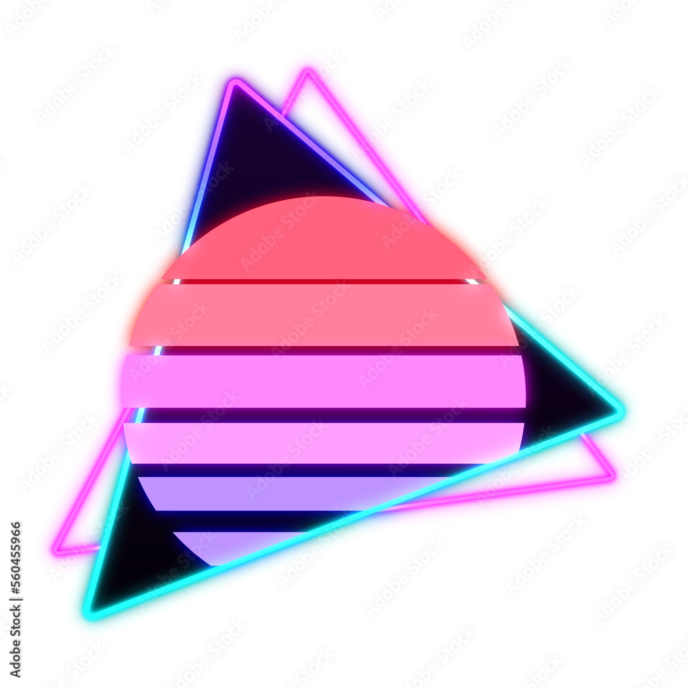 Abstract Elements Sun Neon Retrowave Style 80s-90s