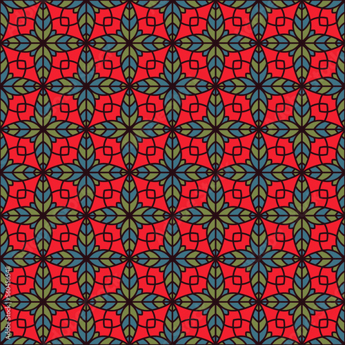 Creative floral geometry seamless vector tile pattern. Abstract flower repeat...