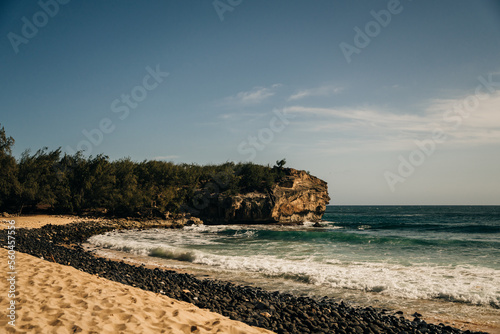 A view of the Pacific Ocean from the cliffs of the Mahaulepu Heritage Trail in Poipu, Kauai, Hawaii, USA photo