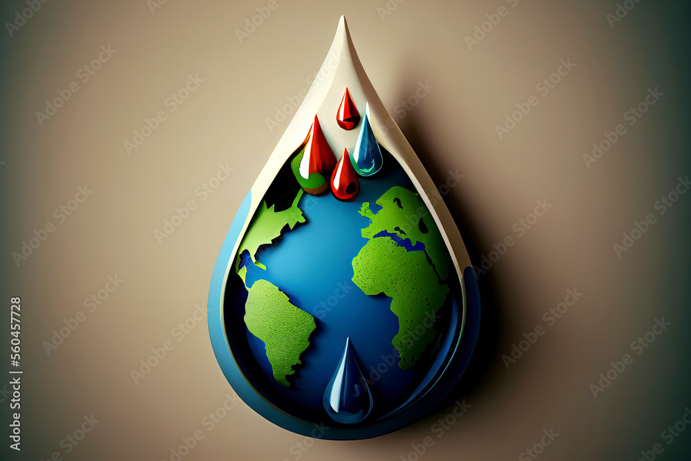Fototapeta premium World Water Day, the earth in a water drop shape