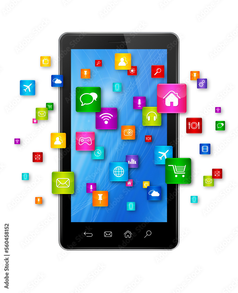 Mobile Phone and flying apps icons Mobile Phone and flying apps icons