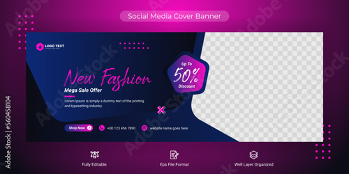 Fashion sale social media Facebook cover banner template, Web banner timeline template