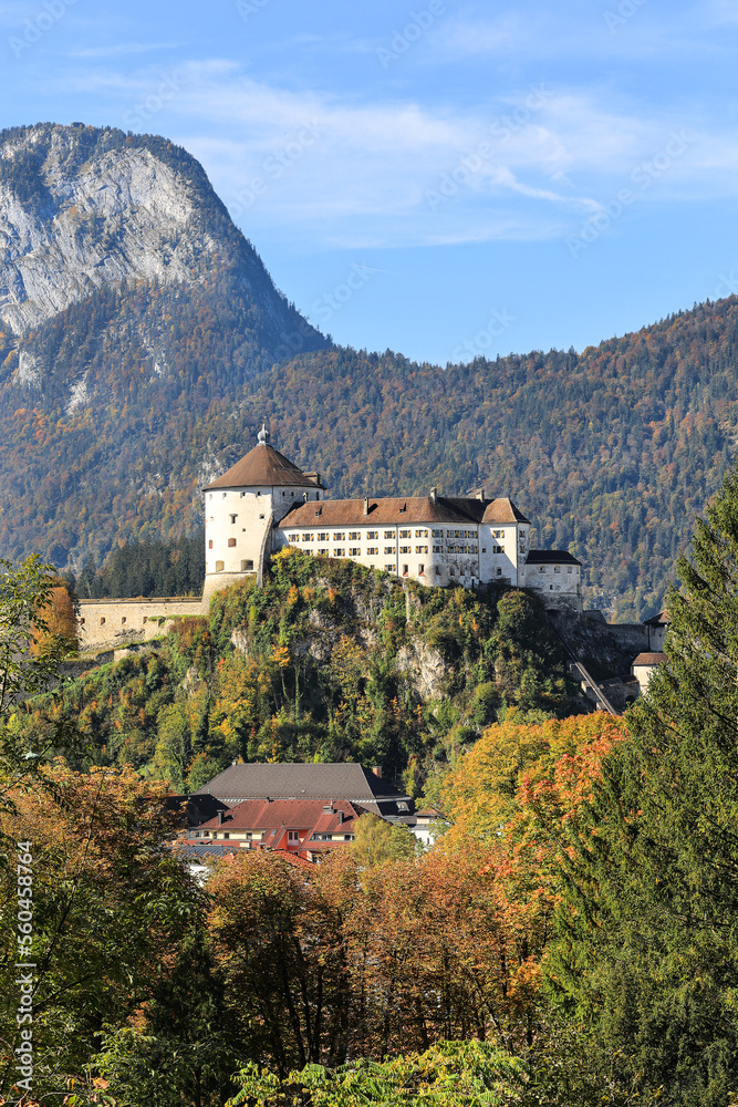 Kufstein castle on a hilltop in colorful autumn, Tyrol, Austria. The fortress dominated over the Inn river trade path in the Medieval era.