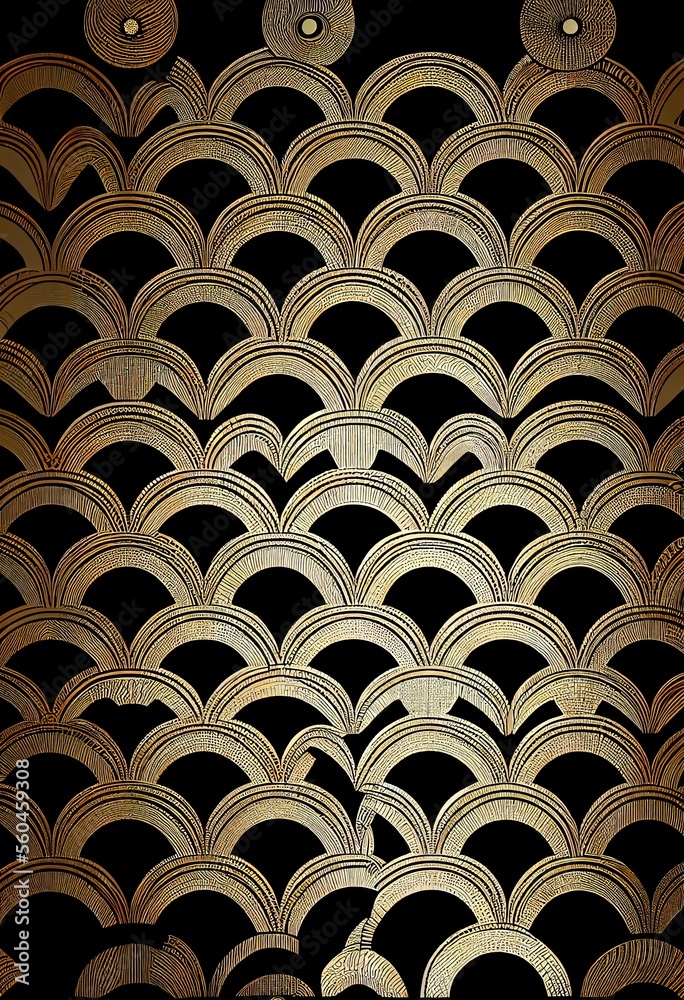 Art deco style wallpaper pattern with gold, turquoise and black. Art deco style wallpaper pattern with gold, turquoise and black.