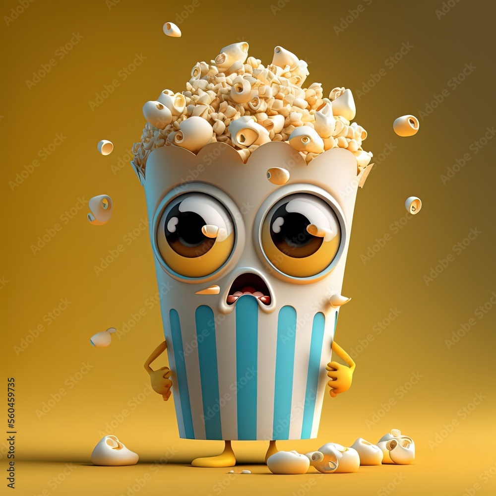 Happy Popcorn Character - obrazy, fototapety, plakaty 