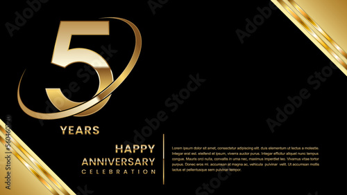 5th Anniversary Celebration. Template design with gold color for anniversary celebration event, invitation, banner, poster, flyer, greeting card. Logo Vector Template Illustration photo