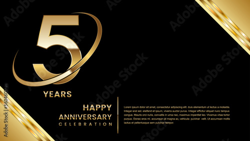 5th Anniversary Celebration. Template design with gold color for anniversary celebration event, invitation, banner, poster, flyer, greeting card. Logo Vector Template Illustration