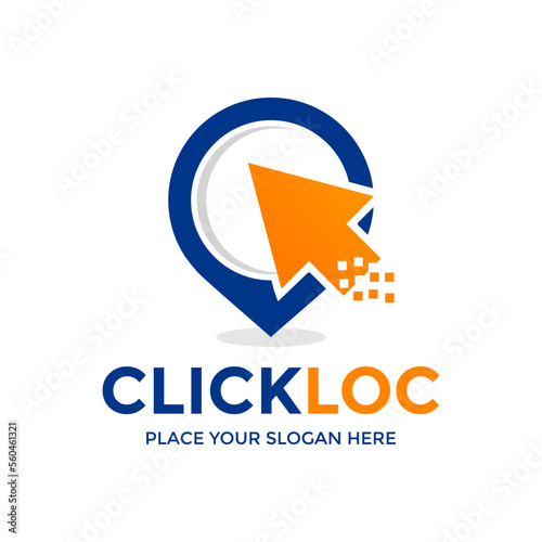 Click location vector logo template. This design use mouse cursor and pig or gps symbol. Suitable for business, map.
