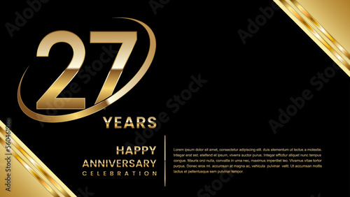 27th Anniversary Celebration. Template design with gold color for anniversary celebration event, invitation, banner, poster, flyer, greeting card. Logo Vector Template Illustration photo