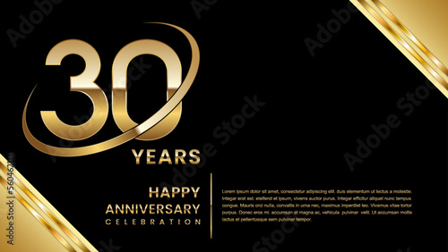 30th Anniversary Celebration. Template design with gold color for anniversary celebration event, invitation, banner, poster, flyer, greeting card. Logo Vector Template Illustration