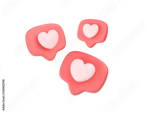 3d social media love heart bubble render - message red heart for ig blog, site and web banner
