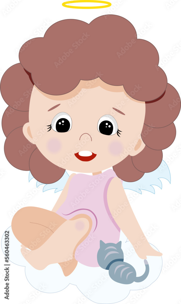 Cute cartoon angel girl. Element for print, postcard and poster isolate on white background. Vector illustration Cute cartoon angel girl. Element for print, postcard and poster isolate on white background. Vector illustration