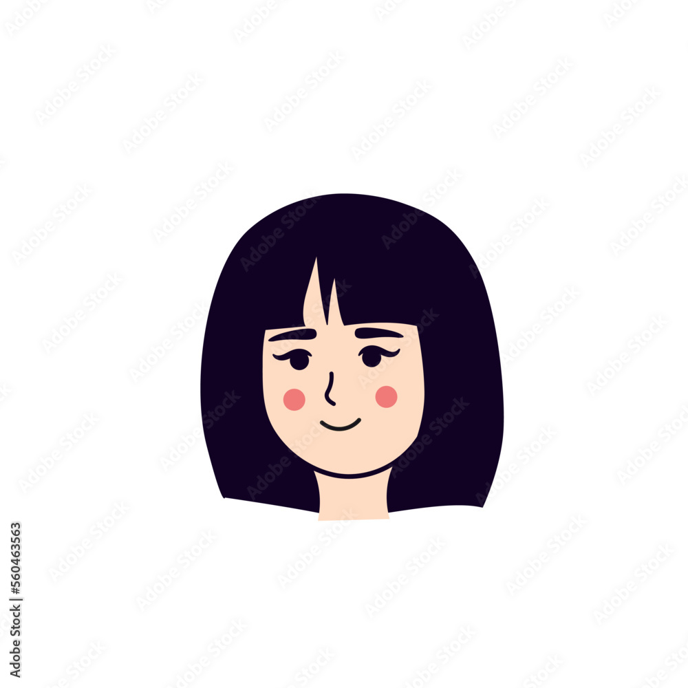 Portrait of cute pretty asian girl flat vector illustration isolated on white background. Cartoon style. Portrait of cute pretty asian girl flat vector illustration isolated on white background. Cartoon style.