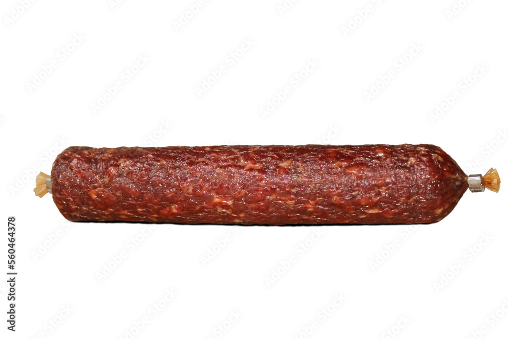 Raw smoked salami sausage on PNG transparent background. Raw smoked salami sausage on PNG transparent background.