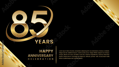 85th Anniversary Celebration. Template design with gold color for anniversary celebration event, invitation, banner, poster, flyer, greeting card. Logo Vector Template Illustration photo