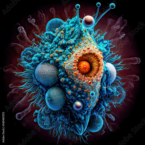 Virus Macro Mikroskop Bakterium Keim Bazillus Erreger Parasit Ungezifer Larve Generative AI Digital Art Illustration Cover Background photo