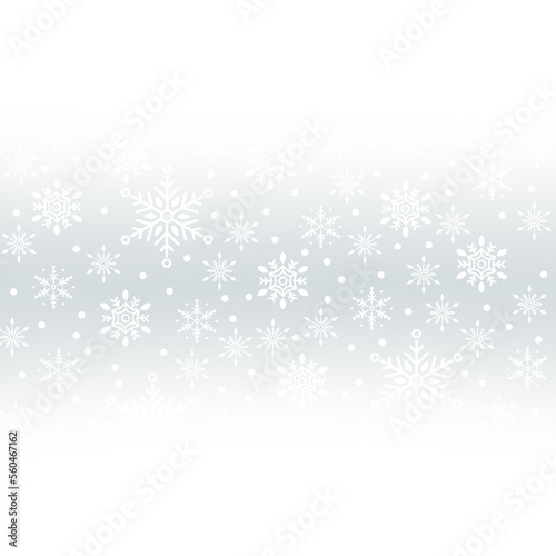 Winter Snowflakes Seamless Pattern with white blur. Christmas hand drawn white snow print on gray background. New year texture for print, wrapping paper, design, fabric, decoration, gift, backgrounds
