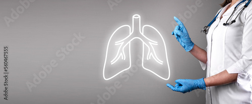 Lungs health, pulmonology concept. Ad medical banner for respiratory organ check up photo