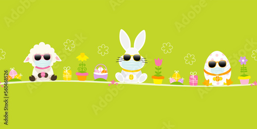 Banner Schaf Weißer Osterhase & Osterei Maske Sonnenbrille Icons Grün