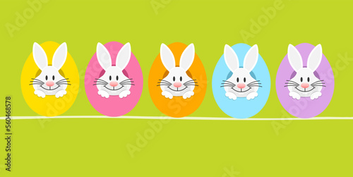 Banner 5 Weiße Osterhasen In Ostereiern Von Vorn Grün