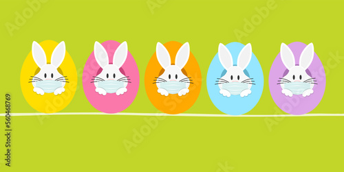 Banner 5 Weiße Osterhasen Maske In Ostereiern Von Vorn Grün