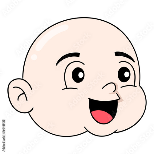 bald head baby boy is smiling funny and cute