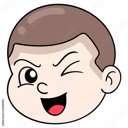 crew cut boy head winked one eye