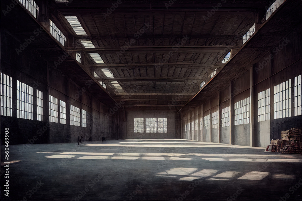 Empty warehouse hangar