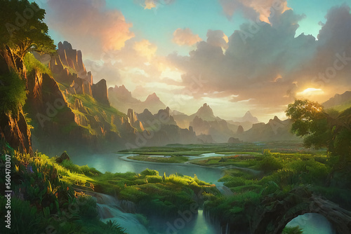 Перейти к странице  12345Далее Fantasy landscape with rocks and rivers at sunset, fantasy. © IM_VISUAL_ARTIST