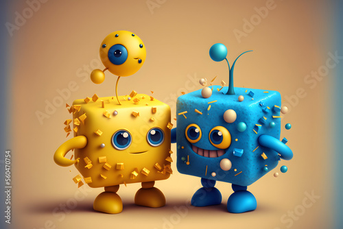 Two cute little monsters socializing created with Generative AI