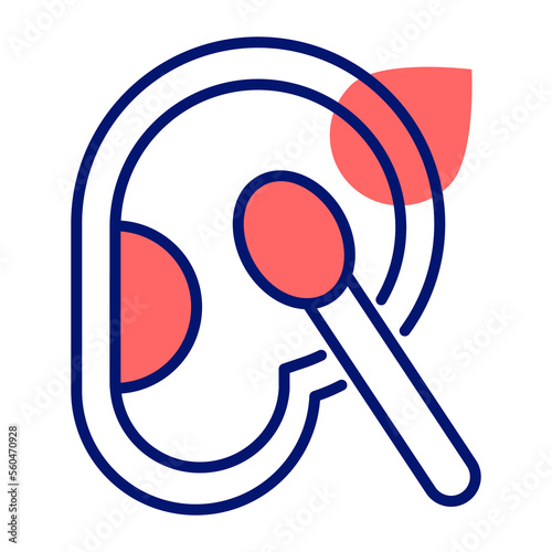Ear with cotton swab vector design in trendy style, cleaning concept