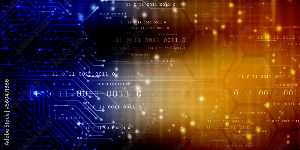 Obraz premium 2d illustration abstract digital binary data on computer screen 