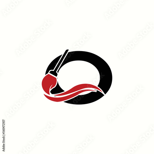 logo letter o with icon broom vector design