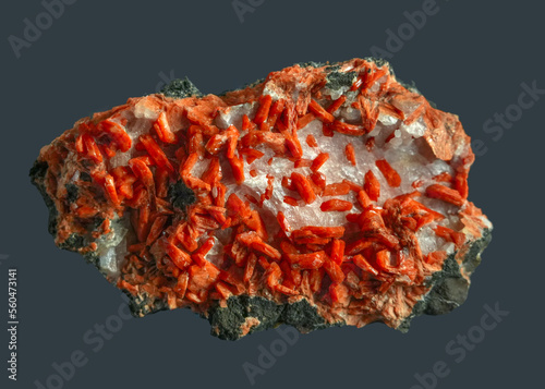 red stilbite with calcite rock specimen photo