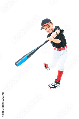 Photography child baseball player Studio shot over white.