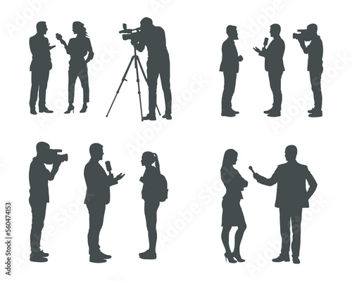 Journalist silhouette set, News reporter silhouettes