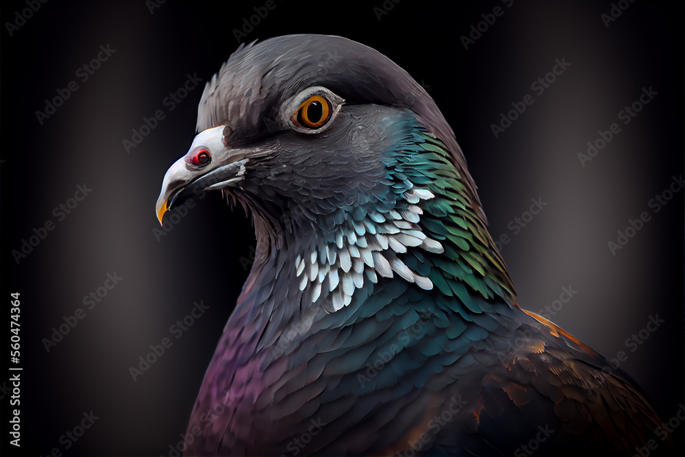 Pigeon portrait focused on the head, generative AI Pigeon portrait focused on the head, generative AI