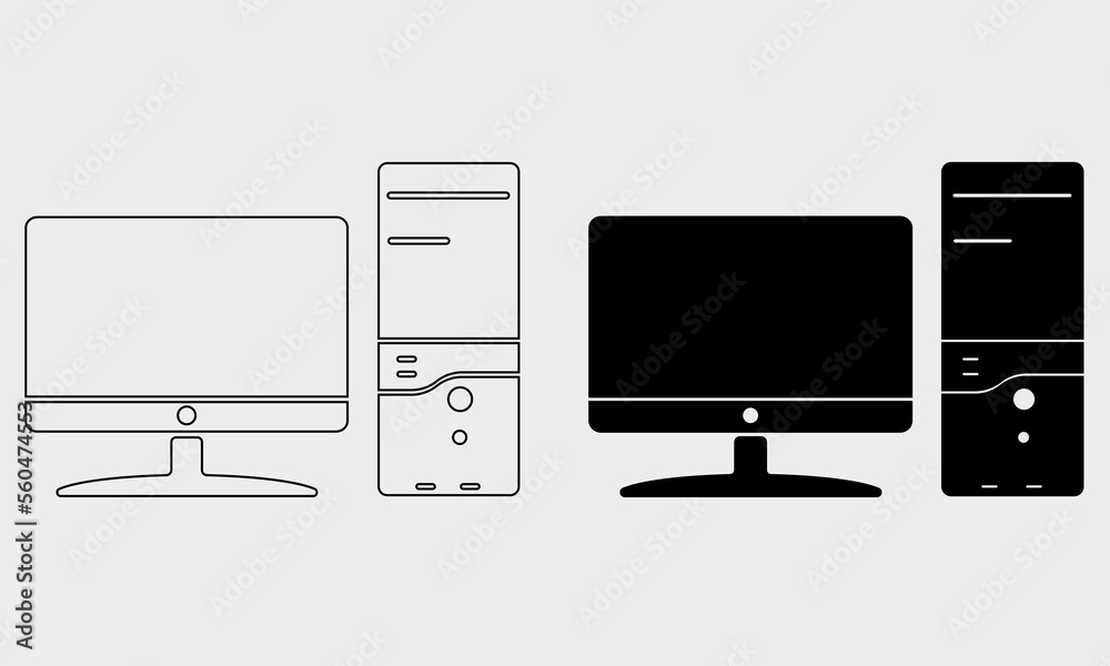 Computer vector icon collection. Monitor and CPU illustration design Computer vector icon collection. Monitor and CPU illustration design