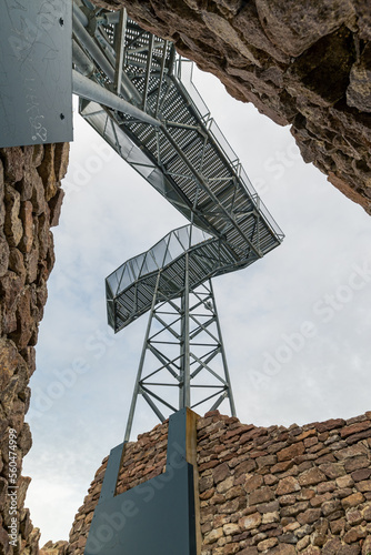 Amazing renewed touristical attraction in Hungary Tokaj region Zemplen mountains. The name is fort of Storaljaujhely. Historical castle ruins with new walking trail. Built in 13th century. photo