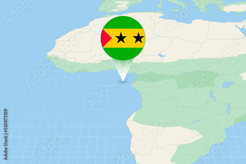 Map illustration of Sao Tome and Principe with the flag. Cartographic illustration of Sao Tome and Principe and neighboring countries.