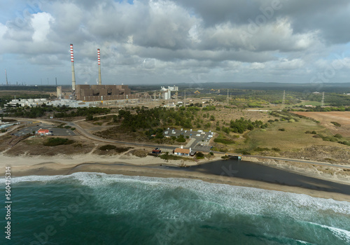 Aerial view of thermal reactor at the coast of Atlantic Ocean.